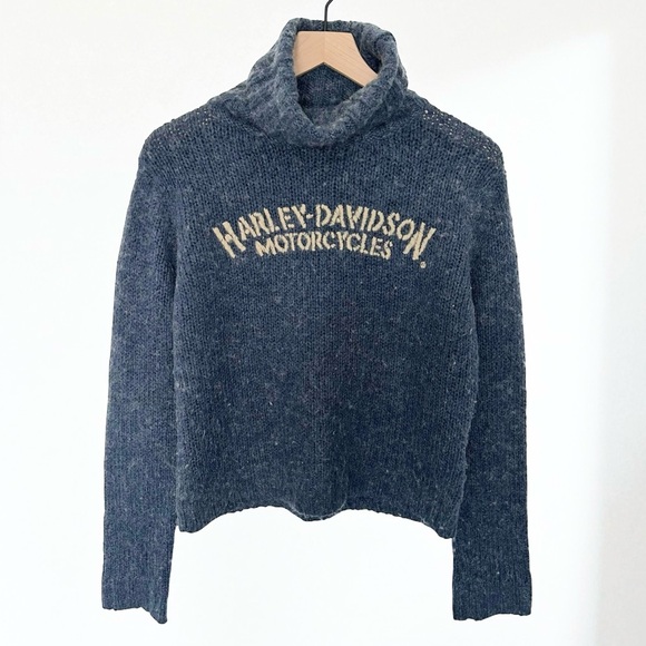 Harley-Davidson Sweaters - Harley Davidson Vintage Blue Logo Turtleneck Sweater Womens M Y2k